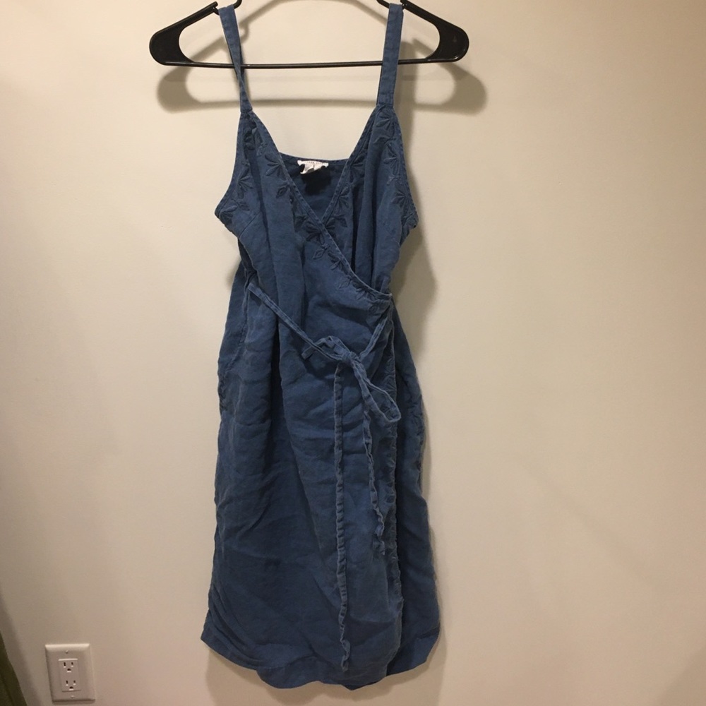 Blue Linen Wrap Dress